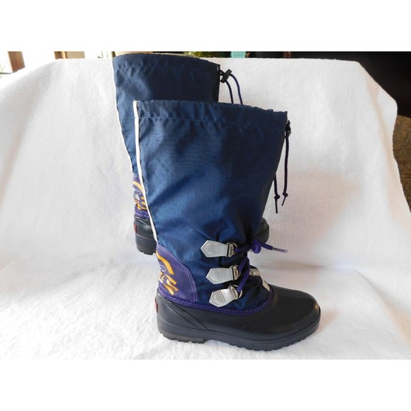 Vtg Sorel Hand Crafted Natural Rubber Women's Blue & Purple Laces Boots Size 7 - Picture 5 of 9